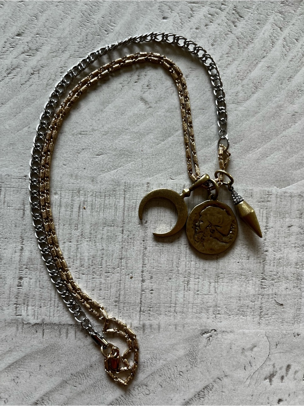 Stella & Dot Gold Multi-Charm Necklace with Coin, Crescent & Spike - Picture 2 of 6